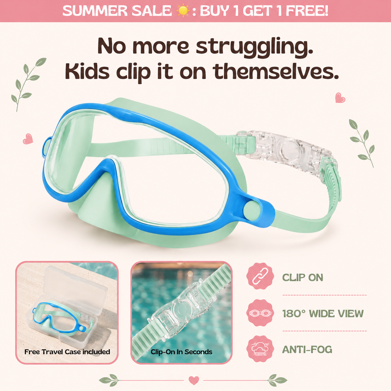 Zenovap™ AquaClip Kids Swim Goggles  (Nose cover)